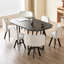 Comfy Living 6 Seater Black Square Dining Table Set with White Chairs - thumbnail 1