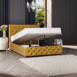Laurence Llewelyn-Bowen Luna Double Ochre Plush Velvet Ottoman Bed - thumbnail 2