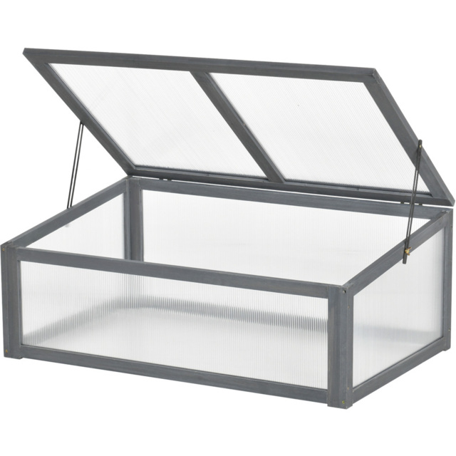 Outsunny Grey Wooden Polycarbonate Cold Frame with Top Cover 3.2 x 2.1ft - image 1
