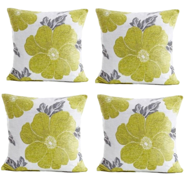 Alan Symonds Chenille Lime Poppy Floral Cushion with Polyester Filled Pad 45 x 45cm 4 Pack
