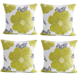 Alan Symonds Chenille Lime Poppy Floral Cushion with Polyester Filled Pad 45 x 45cm 4 Pack