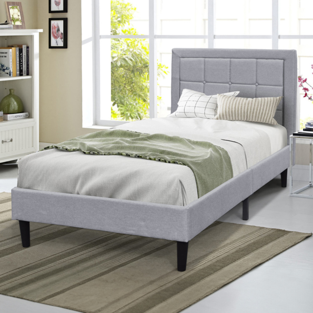 Brooklyn Single Light Grey Buttoned Headboard Bed Frame - image 1