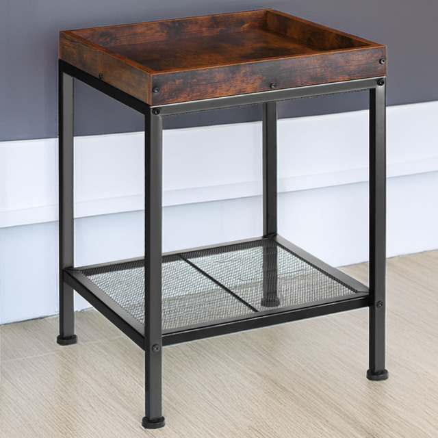 tectake Rochester Single Grid Shelf Dark Wood Bedside Table - image 1