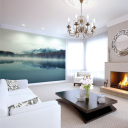 Origin Murals Misty Mountain Lake Blue Wall Mural - thumbnail 3