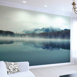 Origin Murals Misty Mountain Lake Blue Wall Mural - thumbnail 1