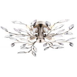 Happy Homewares Birch 4 Light Semi Flush Satin Chrome Ceiling Light Fitting with Clear Leaves
