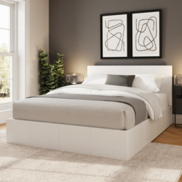 GFW Double White Faux Leather End Lift Ottoman Bed with Bonnell Mattress