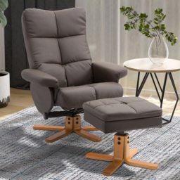 Portland Brown Faux Leather Swivel Manual Recliner Chair with Footstool