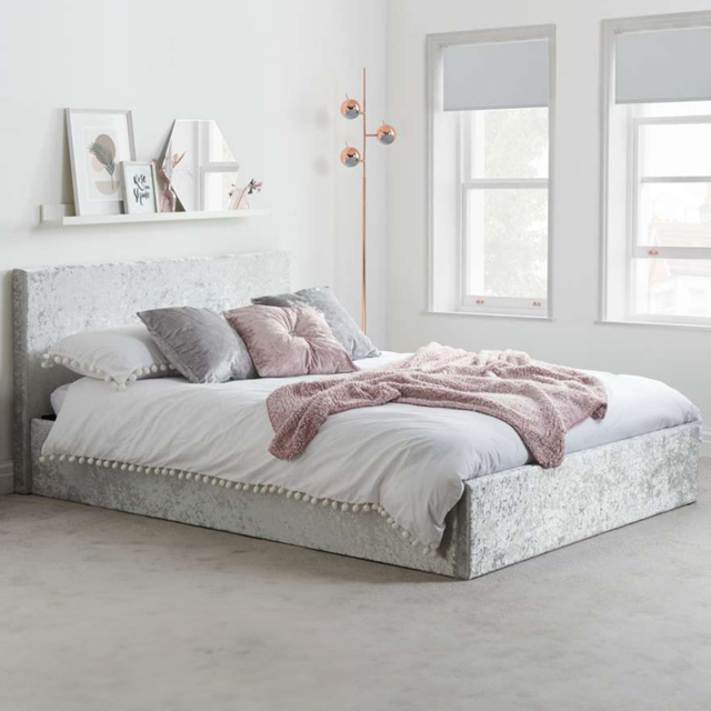 Berlin King Size Steel Crushed Velvet Ottoman Bed - image 1