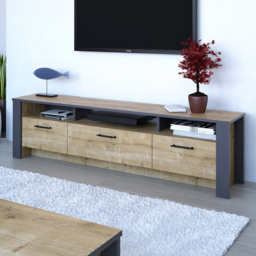 Decorotika Manhattan Sapphire Oak Dark Grey 3 Door 3 Shelf TV Unit