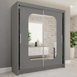 Sliding Wardrobes 4U Marika Grey 2 Door Mirror Wardrobe with Shelves and Hanging Rails - thumbnail 1