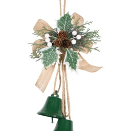 Santa's Chalet Green and Gold Hanging Door Bell Christmas Decoration - thumbnail 3