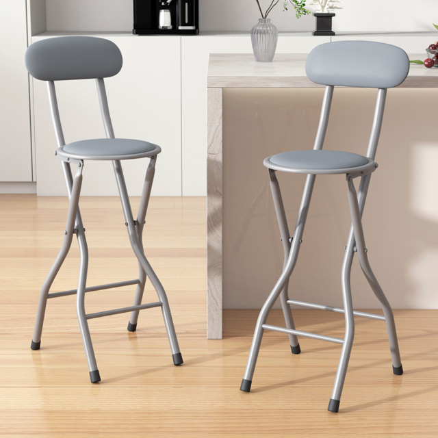 Grey Padded Folding Breakfast Bar Stool Set of 2 - image 1
