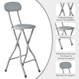 Grey Padded Folding Breakfast Bar Stool Set of 2 - thumbnail 3