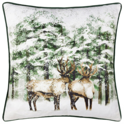 furn. Classic Green Reindeer Velvet Piped Cushion