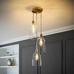 ValueLights Kira Brushed Gold Glass 3 Drop Cluster Ceiling Pendant Light - thumbnail 2