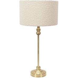 ValueLights Maggie Cream Boucle and Gold Drum Shade Candlestick LED Table Lamp