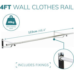House of Home Silver 4ft Wall-Mounted Clothes Rail - thumbnail 4