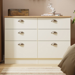 Victoria 6 Drawer Cream Ash and Oak Wide Midi Chest of Drawers