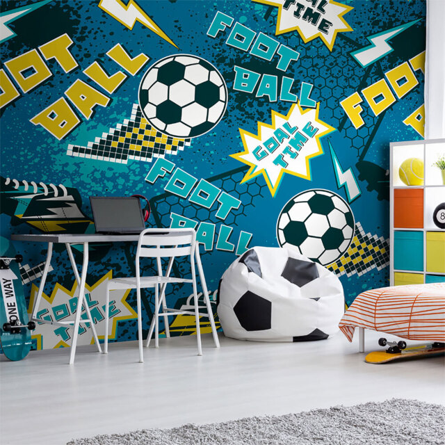 Origin Murals Graphic Pixel Footballs Teal Wall Mural - image 1