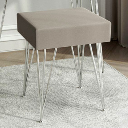 CARME Home Olivia Dove Grey and Silver Velvet Padded Stool with Hairpin Legs - thumbnail 1