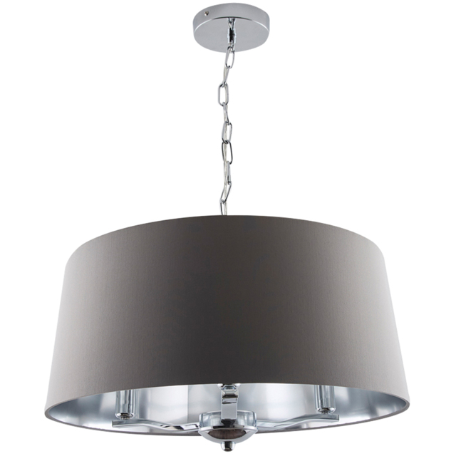 Kliving Giovanna 3 Light Grey Drum Shade Chrome Chandelier - image 1