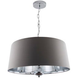 Kliving Giovanna 3 Light Grey Drum Shade Chrome Chandelier