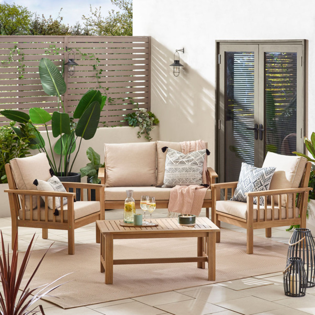 Furniturebox Malaga 4 Seater Acacia Wood Outdoor Sofa Set - image 1