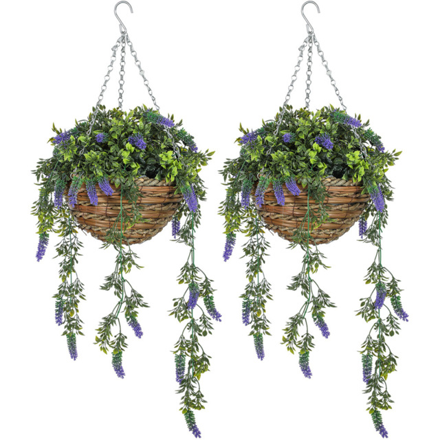 Portland Set of 2 Purple Lavender Artificial Flower in Hanging Wicker Basket - image 1