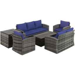 Outsunny Navy Blue 7 Seater Rattan Patio Sofa Lounge Set - thumbnail 2