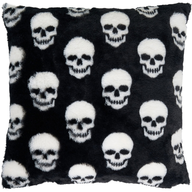 Skulls Faux Fur Cushion Black - image 1