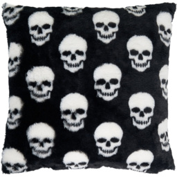 Skulls Faux Fur Cushion Black - thumbnail 1