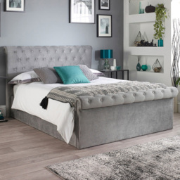 Aspire Double Grey Ottoman Bed with Chesterfield Headboard - thumbnail 1