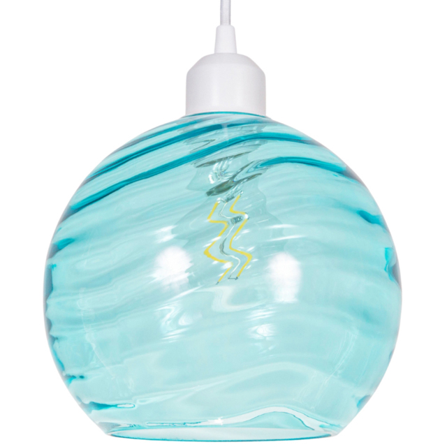 Happy Homewares Designer Teal Circular Ribbed Glass Non Electric Ceiling Pendant Shade - image 1