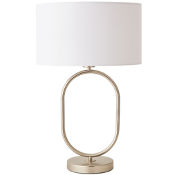 ValueLights Antonia White Fabric Drum Shade Brushed Chrome Oval LED Table Lamp
