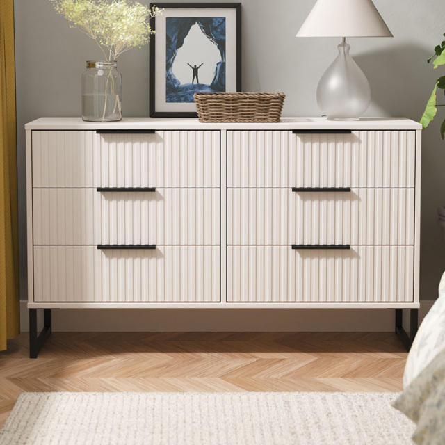 Crowndale Fluted 6 Drawer Kashmir Matt Wide Chest of Drawers Ready Assembled - image 1