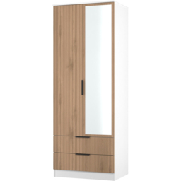 Crowndale Java Slatt Effect and White 2 Door 2 Drawer Tall Mirrored Wardrobe Ready Assembled - thumbnail 4