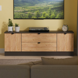 Crowndale Bora 2 Door 2 Drawer Gold Craft Oak and Graphite Wide TV Unit Ready Assembled - thumbnail 1
