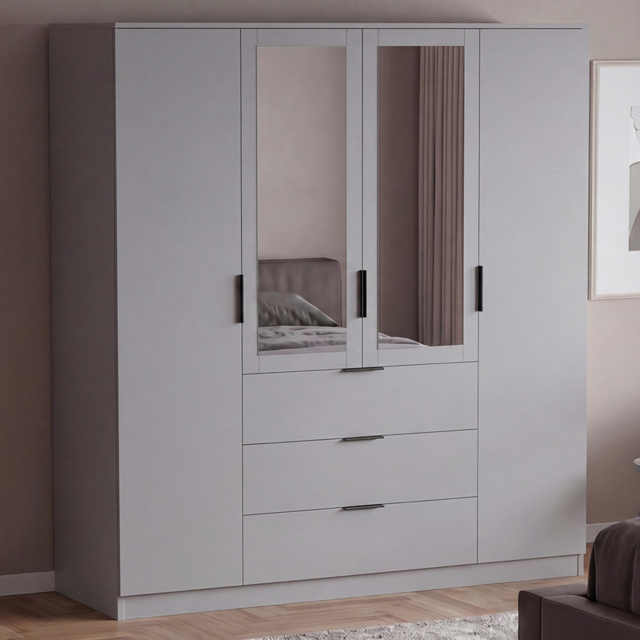 Vida Designs Trega Grey 4 Door 3 Drawer Mirrored Wardrobe - image 1