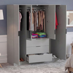 Vida Designs Trega Grey 4 Door 3 Drawer Mirrored Wardrobe - thumbnail 4