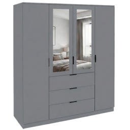 Vida Designs Trega Grey 4 Door 3 Drawer Mirrored Wardrobe - thumbnail 2