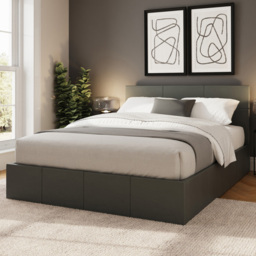 GFW Small Double Grey Faux Leather Side Lift Ottoman Bed with Bonnell Mattress