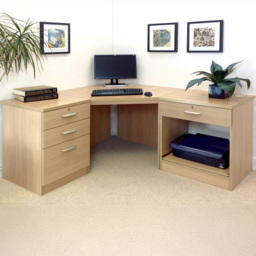 R White Cabinets Classic Oak Woodgrain Corner Home Office Furniture Set