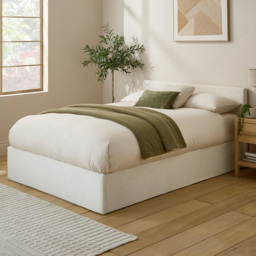 GFW Cream Double Corduroy End Lift Ottoman Bed with Memory Pocket Spring Mattress