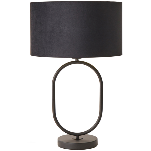 ValueLights Antonia Black Velvet and Gold Drum Shade Matte Black Oval Table Lamp - image 1