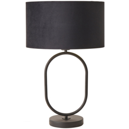 ValueLights Antonia Black Velvet and Gold Drum Shade Matte Black Oval Table Lamp