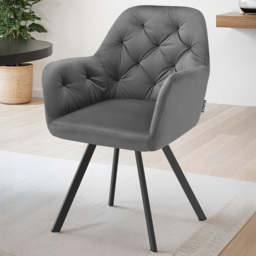 tectake Lucia Padded Anthracite Quilted Pattern Velvet Swivel Armchair Set of 6