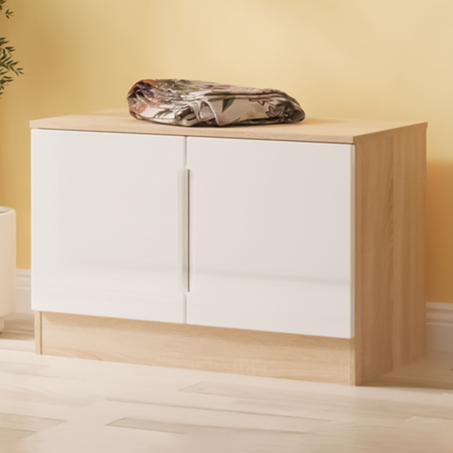 Crowndale Milan White Gloss and Bardolino Oak 2 Door Compact Storage Unit Ready Assembled - image 1
