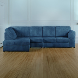 Luxor 5 Seater Marine Blue Jumbo Cord Left Hand L Shaped Corner Sofa with Full Back - thumbnail 1