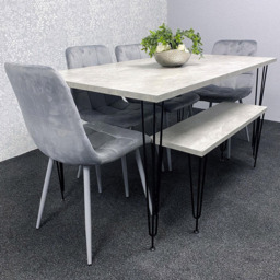 Kosy Koala 6 Seater Wood and Velvet Tufted Dining Bench Set Grey - thumbnail 1